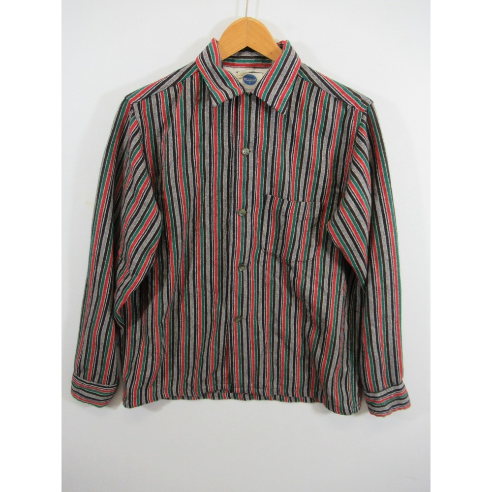 Vintage 50s Sears Pilgrim Loop Collar Flannel Shirt Men M 15-15.5 Wool Blend